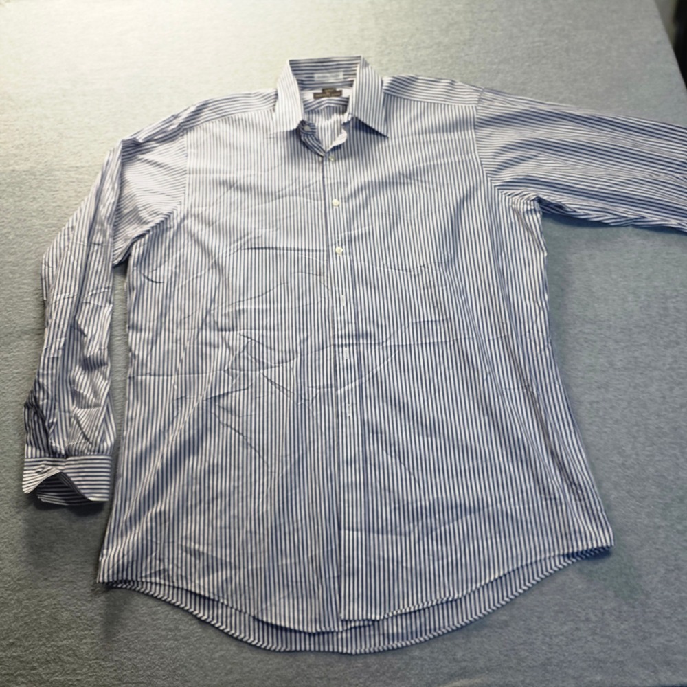 Blue White Striped Dress Shirt Cotton Mens 16.5 37 Ferrell Reed USA